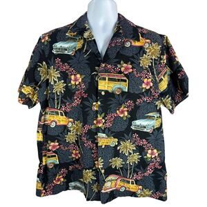 Styled by RJC LTD Made in Hawaii Button-Down Woody Car Floral Palm Trees Large